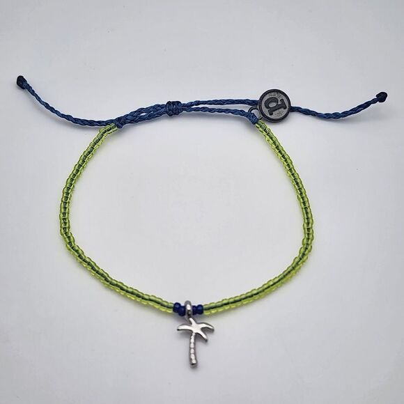 Pura Vida Blue & Green Beaded Adjustable Cord Palm Tree Bracelet - Picture 1 of 3